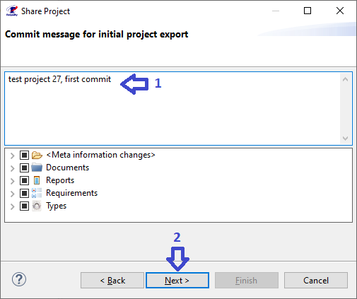 Specifying the accompanying text for the commit