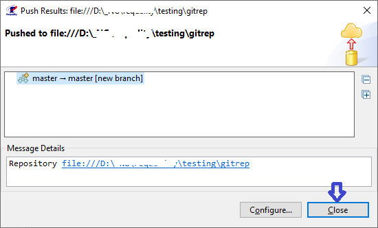 Confirmation of the successful uploading of the project to the local repository