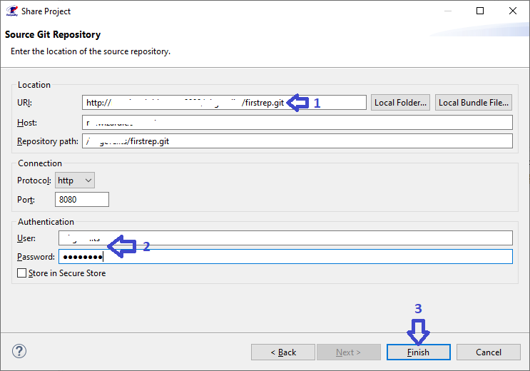 Specifying the path and credentials for accessing the remote repository