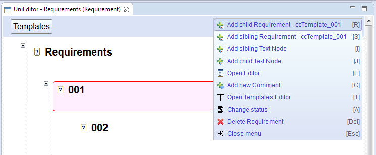 Common menu in editor