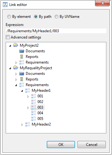 'Link editor' window