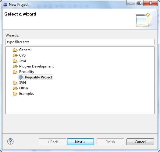 Selecting a new project type