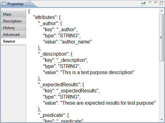 Source tab in Properties view for test purpose