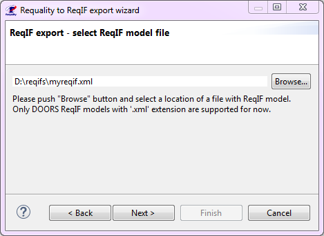 Selecting the ReqIF file with the data model from the target tool