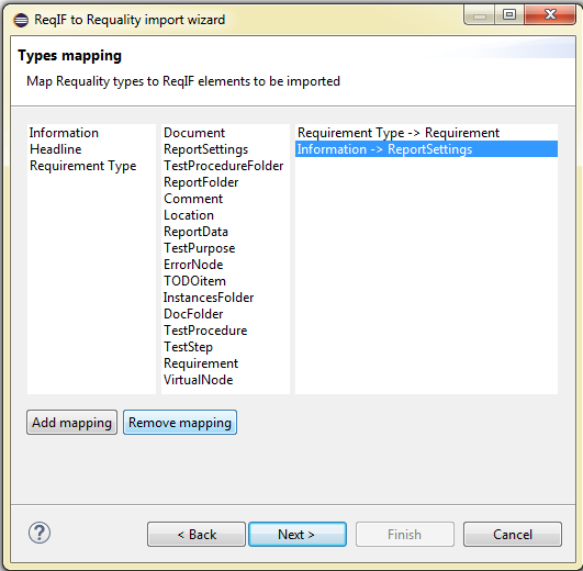 Remove mapping between types of ReqIF and Requality formats
