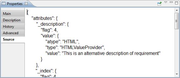 Source tab in Properties view for requirement