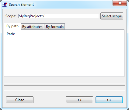 Search dialog window 'Search Element': the 'By path' tab