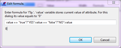 The edit formula window in report settings