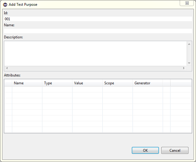 Create test purpose dialog