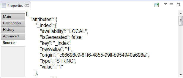 'Source' node of 'Properties' view for text node